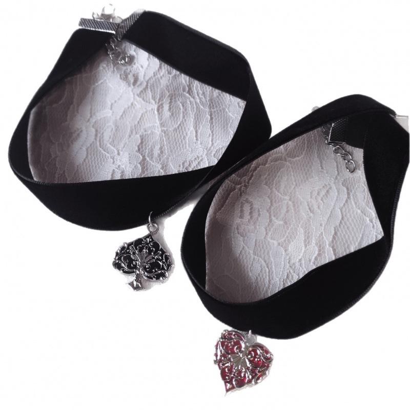 Gothic Black Velvet Choker with Heart and Spade Baroque Pattern
