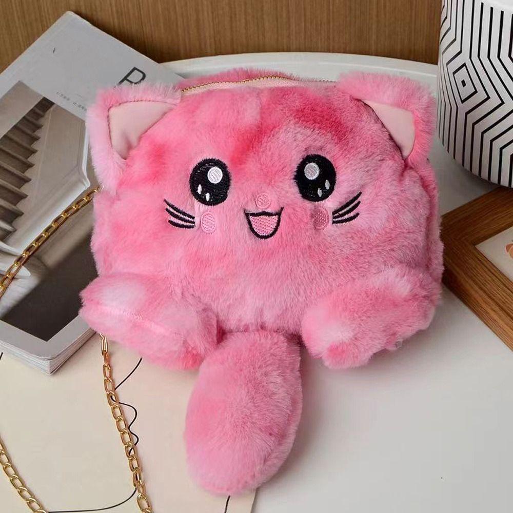 Faux Fur Plush Crossbody Bag Chain Strap Stuffed Doll Bag Cute Cat Shoulder Bag  Shopping