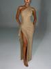 New European and American sexy asymmetrical shoulder dress, sleeveless, slim-fit, hip-hugging dress, ruffled with irregular slits