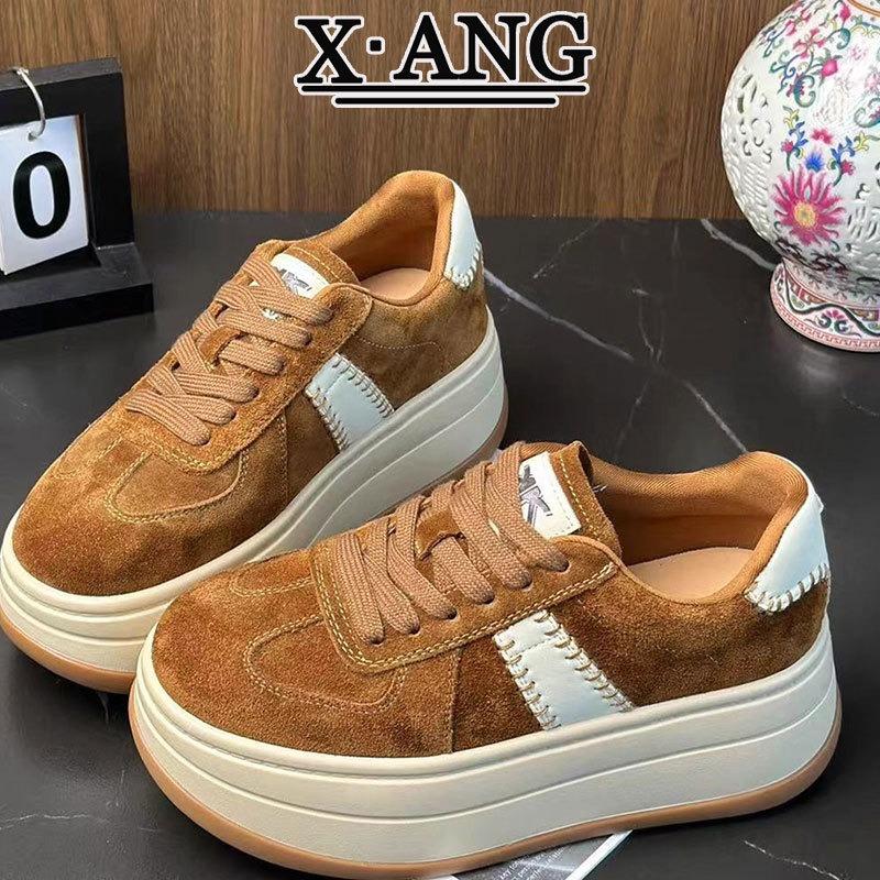 Leather Women's Muffin Thick Sole Heightening Small Women's Shoes Retro Versatile Board Shoes Casual Sports Shoes