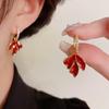 Vintage Red Color Maple Leaf Inlay Zirconl Metal Earrings For Women  Personalization Jewelry Gift