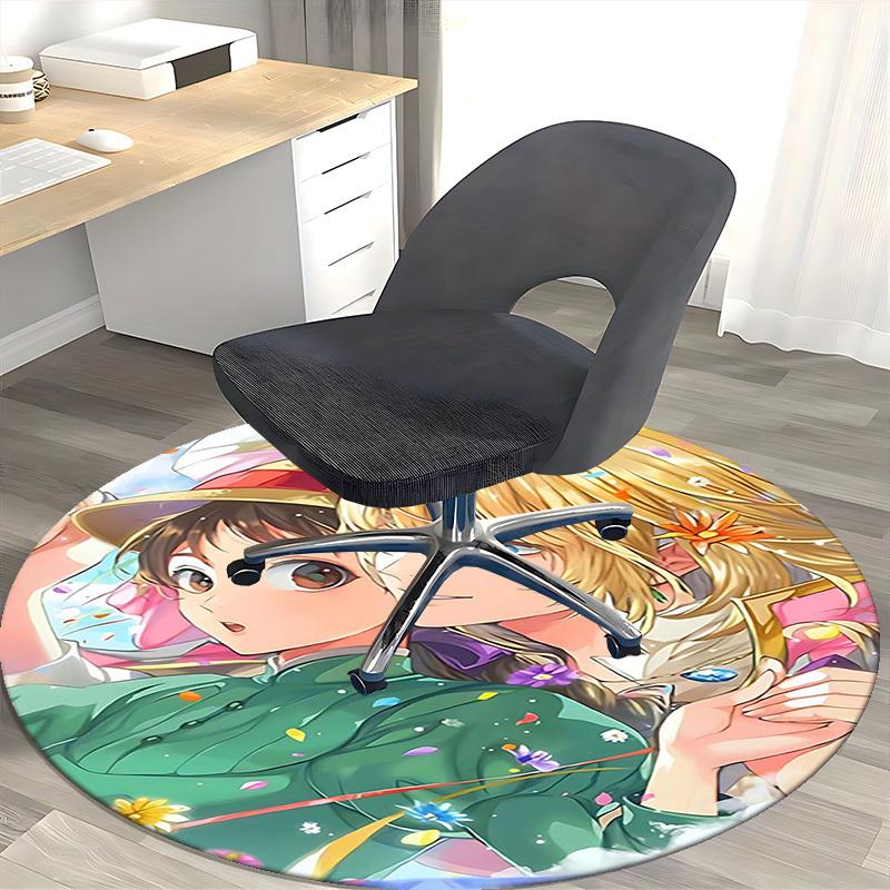 1pc Anime Design Round Carpet Office Chair Mat with Flower and Butterfly Print, Home Decor, Living Room, Bedroom, Game Room, Gift