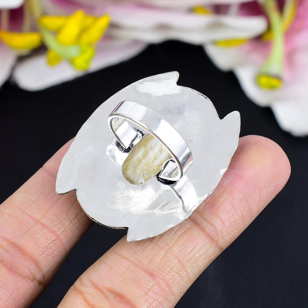Calcite Agate Gemstone Handmade 925 Sterling Silver Jewelry Ring Size 9 KG-1670