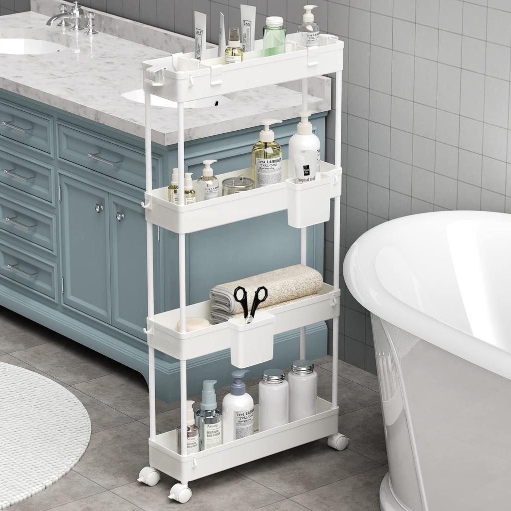 SPACEKEEPER Kitchen Slim 13cm Gap with Storage Cups and for Small and with Easy for Next to 4 White Cart, Storage, Dividers, Multifunctional, Items,