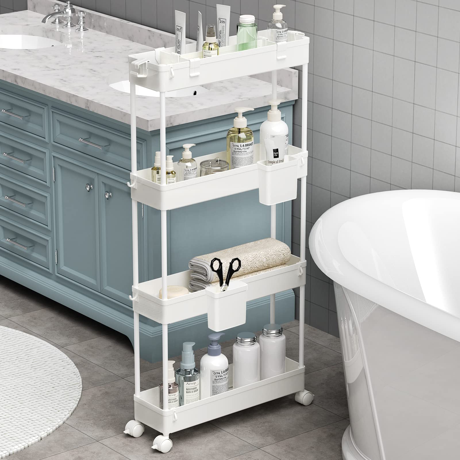 

SPACEKEEPER Kitchen Slim 13cm Gap with Storage Cups and for Small and with Easy for Next to 4 White Cart, Storage, Dividers, Multifunctional, Items,