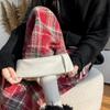 Women's Retro Plaid Winter Wool Fleece Pants - Warm, Thick, Loose, Straight, Wide Leg Casual Pants