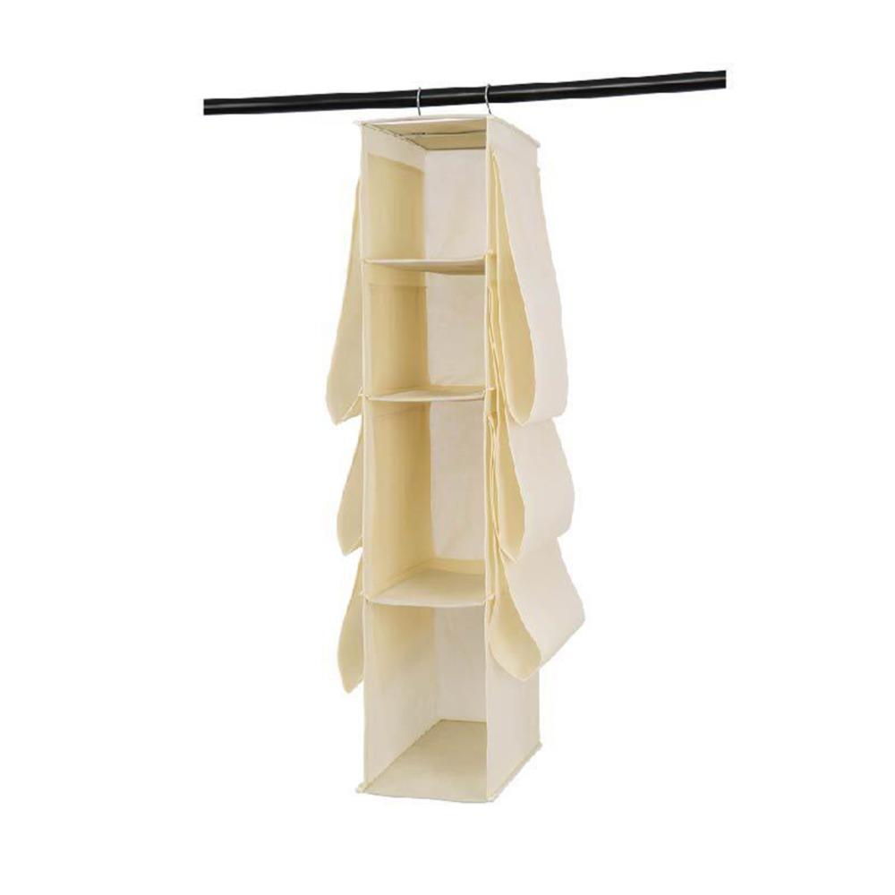 10 Compartments Hanging Purse Organizer With Hooks Closet Shelf Rack Wardrobe Storage