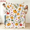 280gsm Autumn Harvest Fleece Blanket, White Background with Orange Pumpkins and Colorful Fall Leaves Pattern, Soft Warm Throw for Couch Bed Sofa Livin
