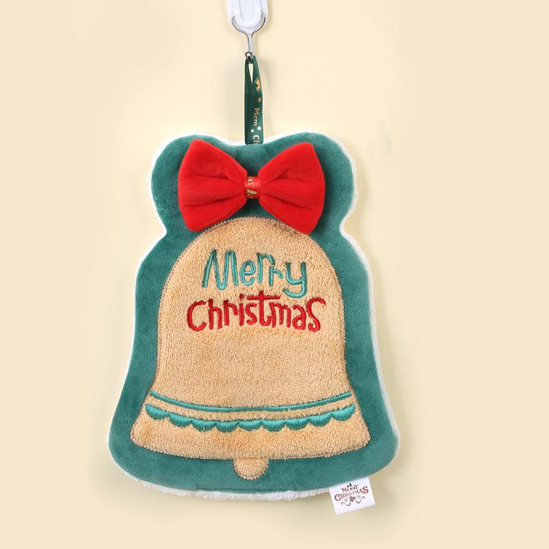 Christmas Hand Towel Cartoon Santa Claus Bell Deer Shape Absorbent Hand Cloth Christmas Kitchen Bathroom Handkerchief Towels