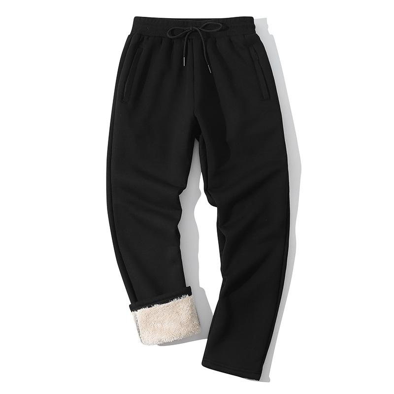 Men's Lamb Velvet Zipper Sweatpants Plus Velvet Thickened Sports Casual Pants Middle-aged Men's Pants Straight Trousers, Leggings