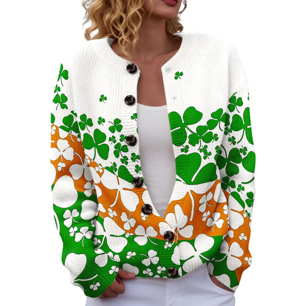 LXF-YK52 Crew Neck Cardigan St. Patrick's 3D Printed Sweater New Knitted European beautiful woman