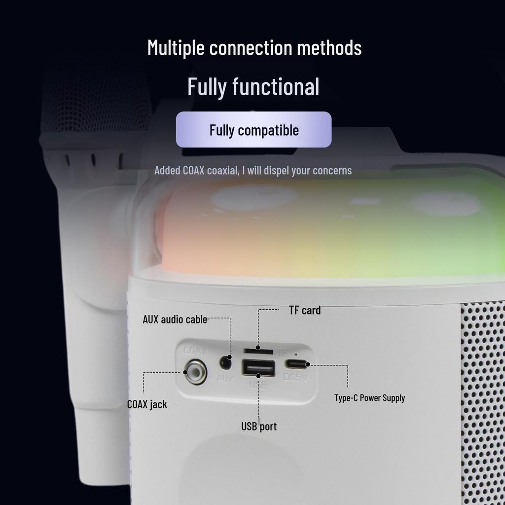 Portable All-in-One RGB Night Light Bluetooth Speaker with Microphone for Family KTV