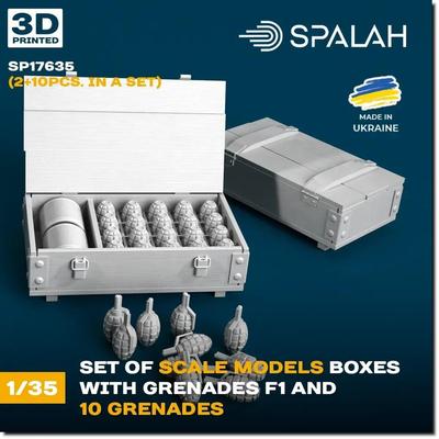 Spallach F1 Grenades Box Resin Kit SPU17635 1/35 10pcs/Transport 2pcs/Grenades (Military)