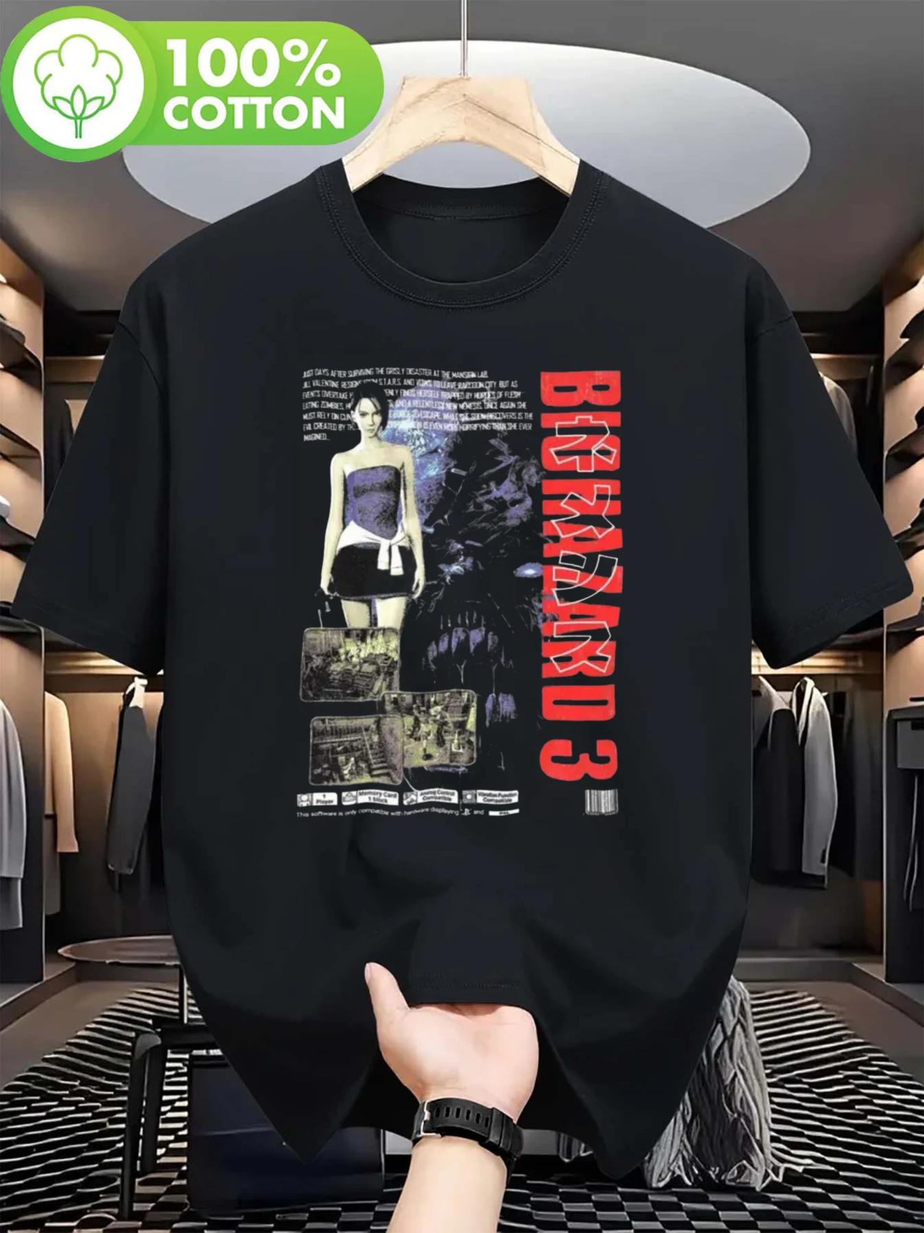 

Men s Plus Size Short Sleeved T-shirt with Biohazard Game Art Pattern, Round Neck, Casual Style, Suitable for All Seasons - M... S разноцветный