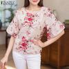 ZANZEA Women Casual Round Neck 3/4 Sleeve Loose Floral Blouse