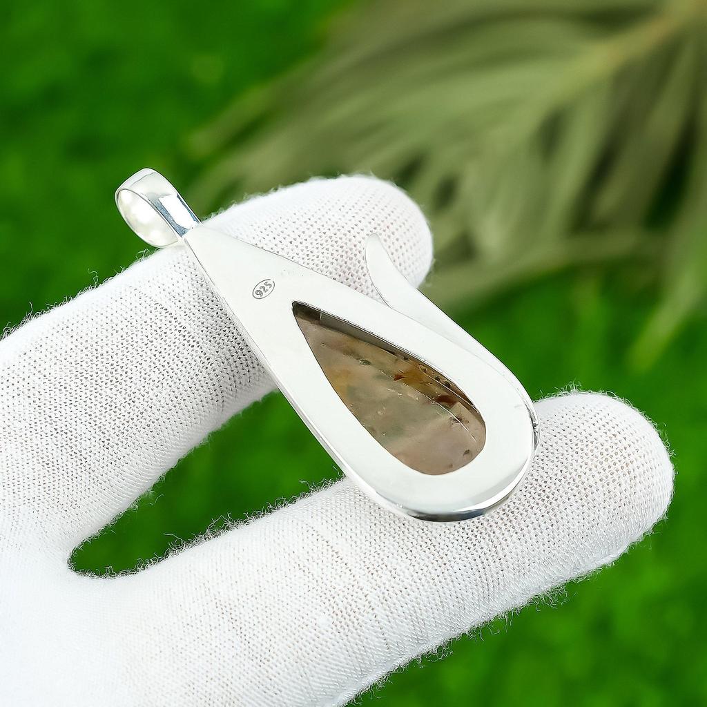 Natural Elestial Quartz Gemstone Pendant Brown 925 Sterling Silver Jewelry