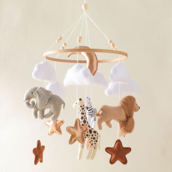 Baby Crib Mobile Clouds Animals Leaf Plush Crib Mobile Handmade Felt Hanging Decor