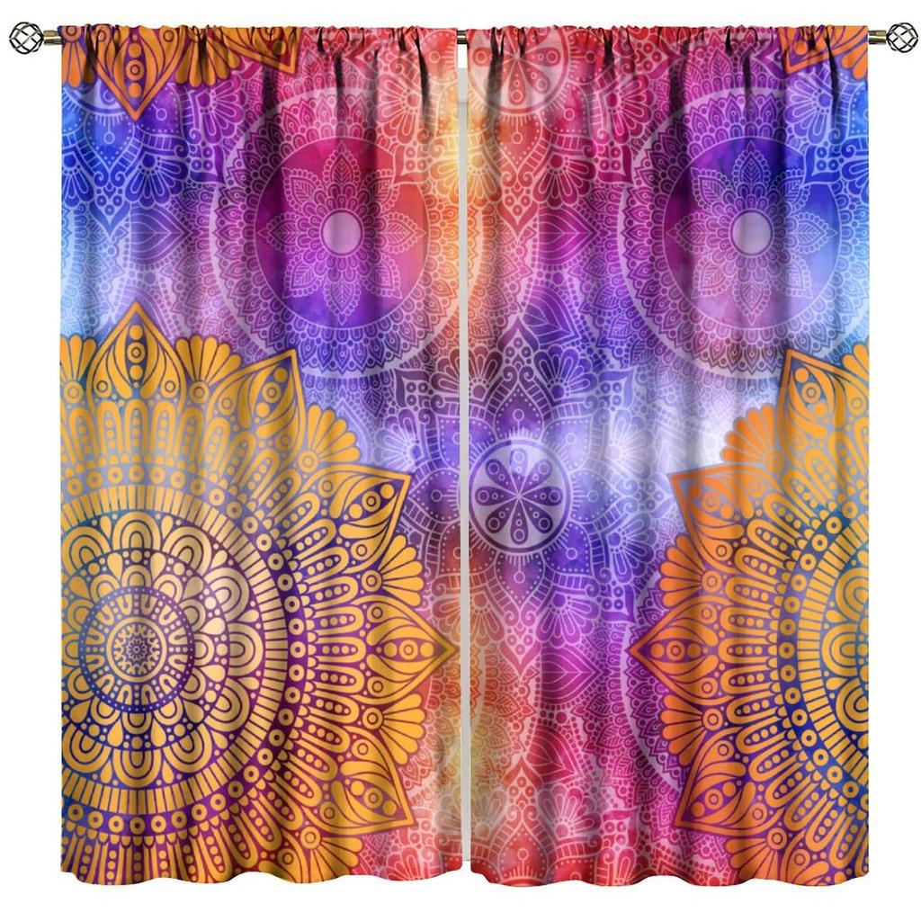 Galaxy Mandala Bedroom Curta - Boho Geometric Colorful Pattern - W42 * L45 Inches