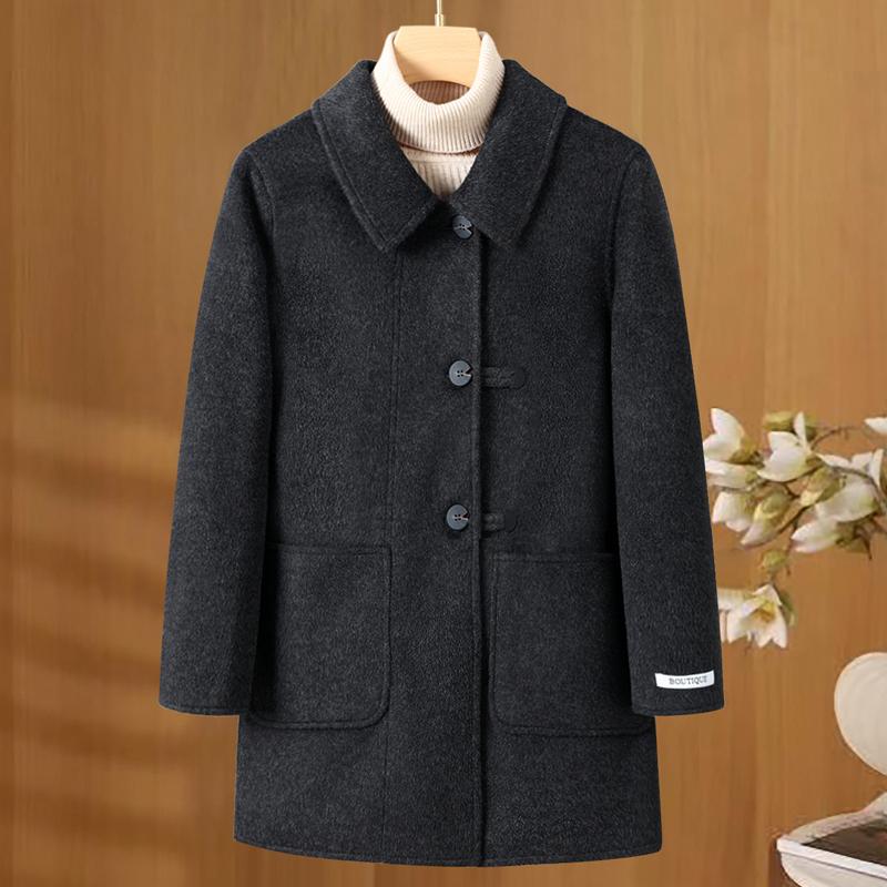 Middle Age Women's Long Wool Coats and Mixtures Plus Size Autumn Outerwears Elegant Loose Lady Jackets