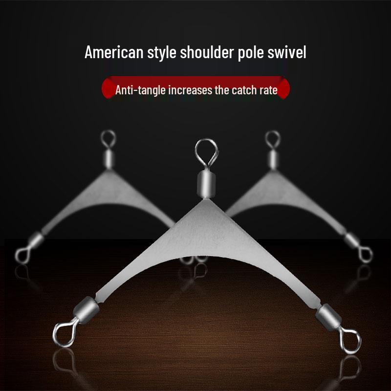 American Flat Shoulder Pole Swivel Connector: 3-Way Split Hook & Figure-8 Ring Fishing Tackle Accessory