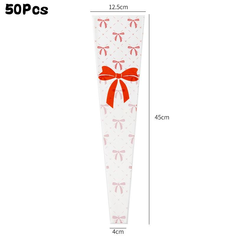 50Pcs Single Rose Bouquet Flower Wrapping Paper Transparent Cellophane Gift Packaging Bag Valentine'S Day Party Packing Bags