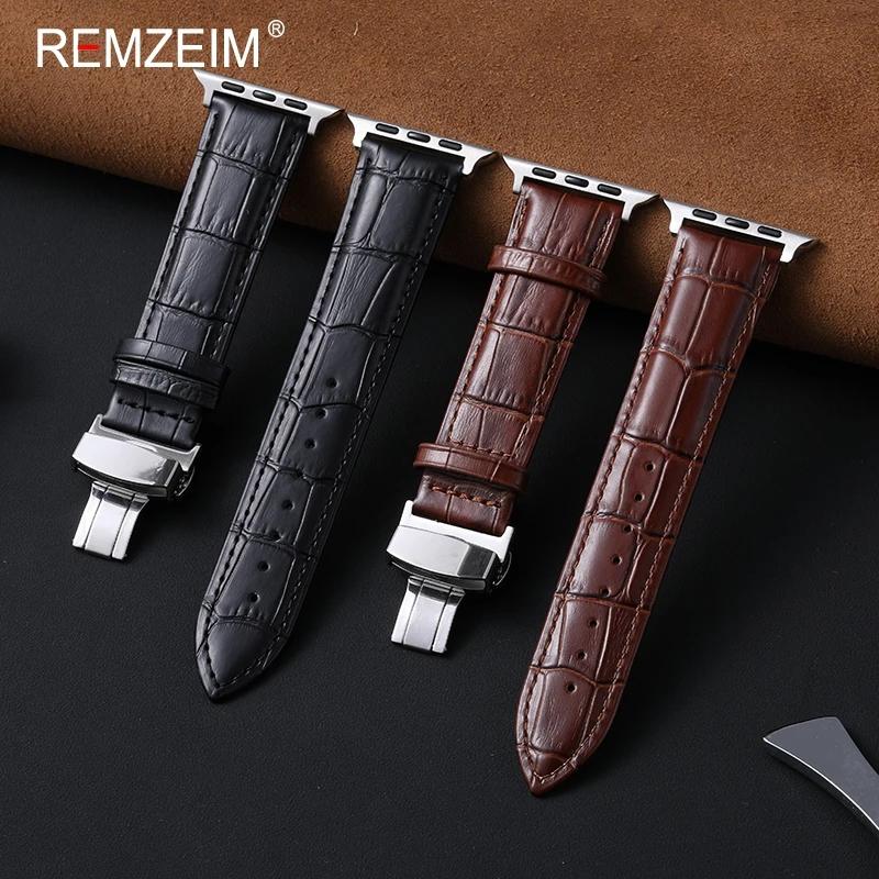 Leather Smartwatch Strap with Butterfly Clasp for Apple Watch Band 44/40/49/45/41/38/42mm for IWatch 10 9 8 Se 7 6 5 4 Ultra 2
