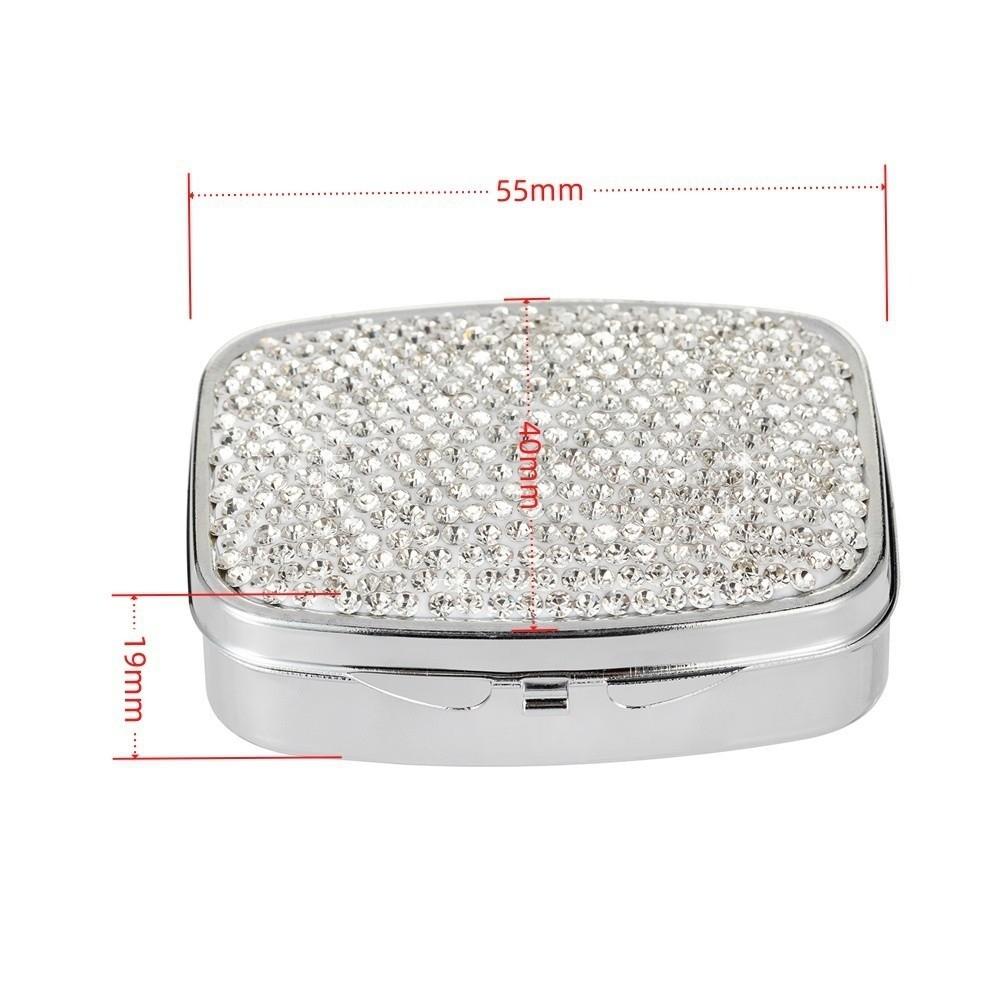 Tragbarer Diamantenbesetzter Pillendose Kristall Diamant mit 2 Fächern Pillendose Bling Pillen Organizer Reise