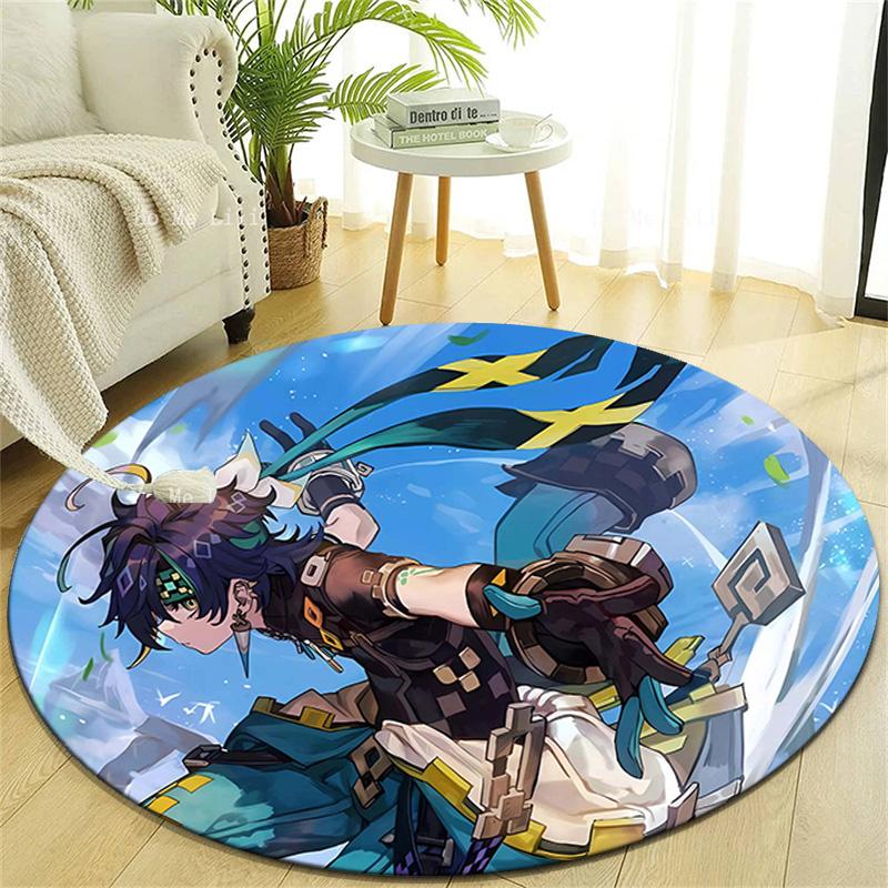 1pc Genshin Impact Kinich1 Design Printed Area Round Carpet for Bedroom Living Room Home Decor Rugs Mat Non Slip Mat Rug for Bedside