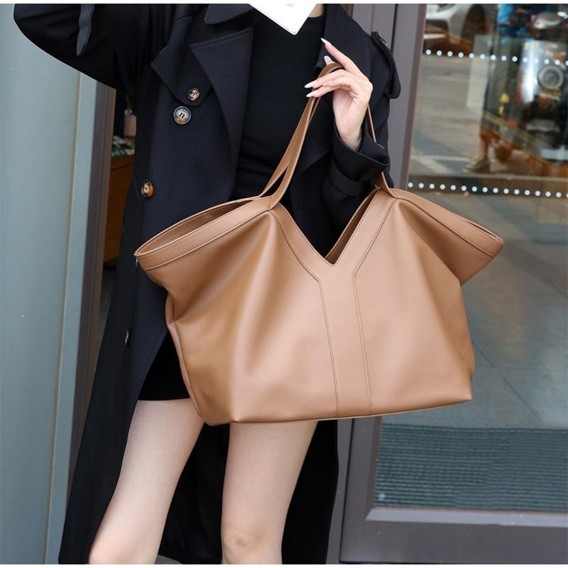 Luxury Genuine Leather Tote Bag For Women Simple Large Capacity Handbag Y-shaped Design Casual Shoulder Bag Commute Shopping Bag