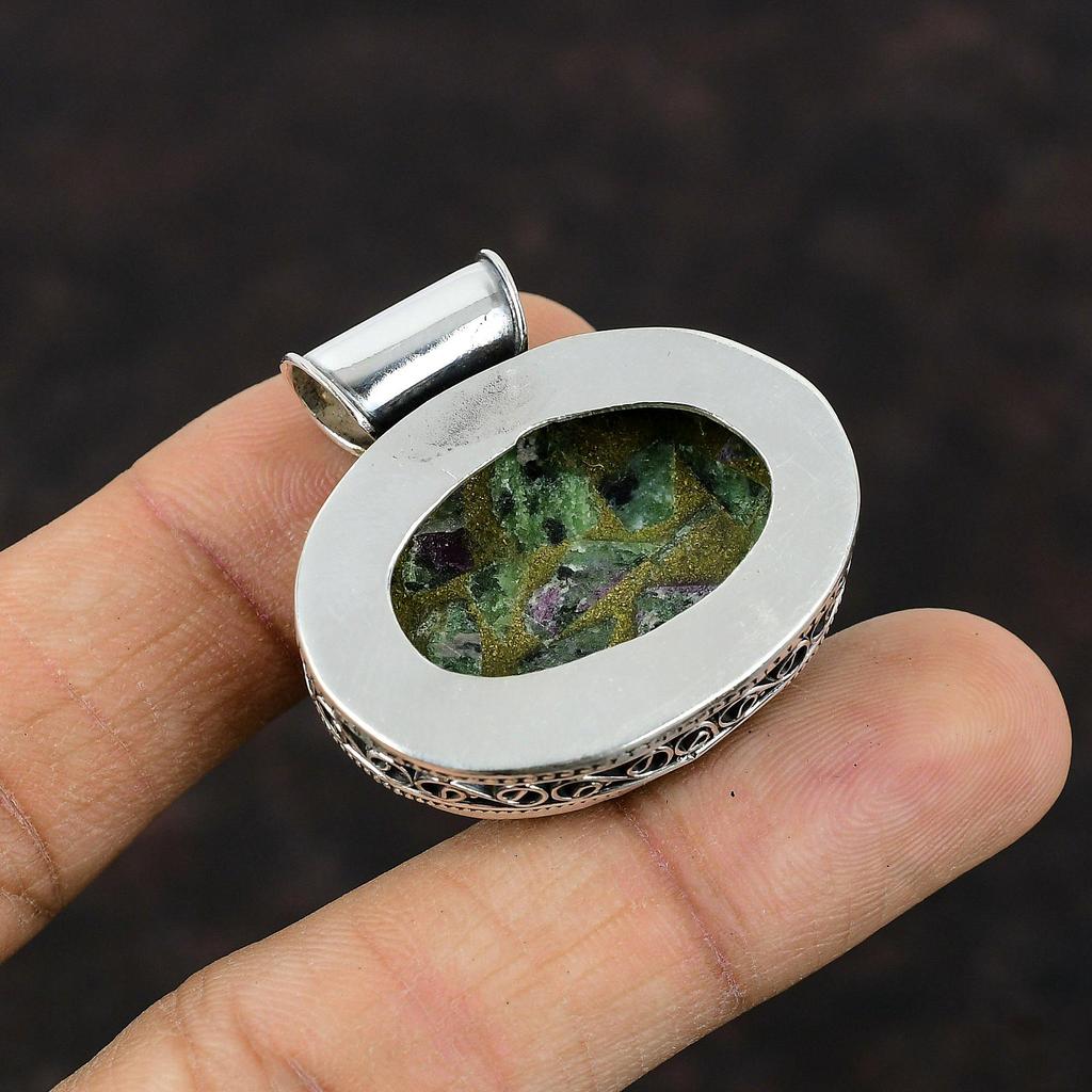 Copper Ruby Zoisite Pendant Handmade Dainty Pendant 925 Sterling Silver Pendant Vintage Jewelry Gemstone Pendant Gift For Mom Silver Jewelry