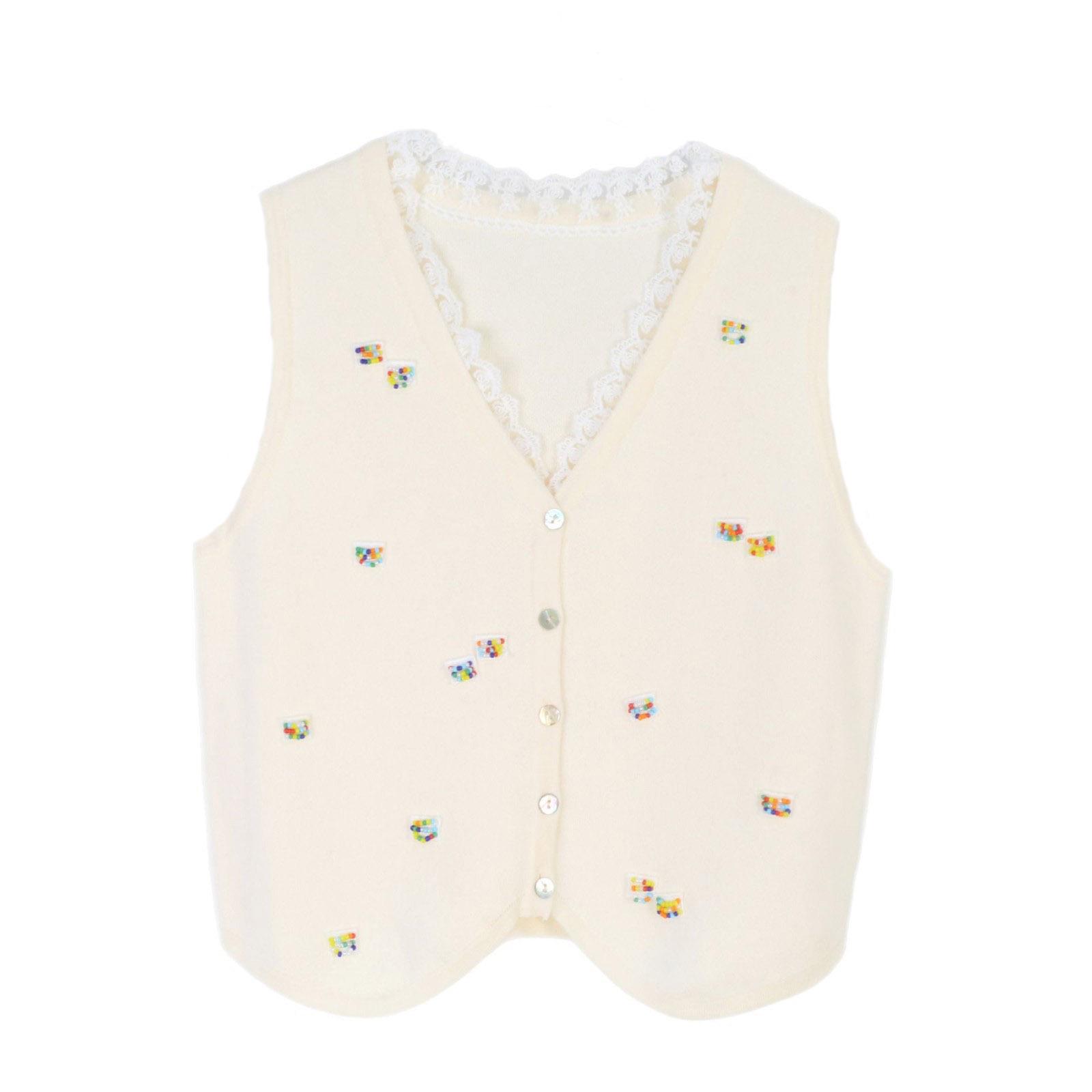 

Женский вязаный кардиган без рукавов в колледжском стиле на весну/лето с бисером - Милый, стройнящий, без рукавов S