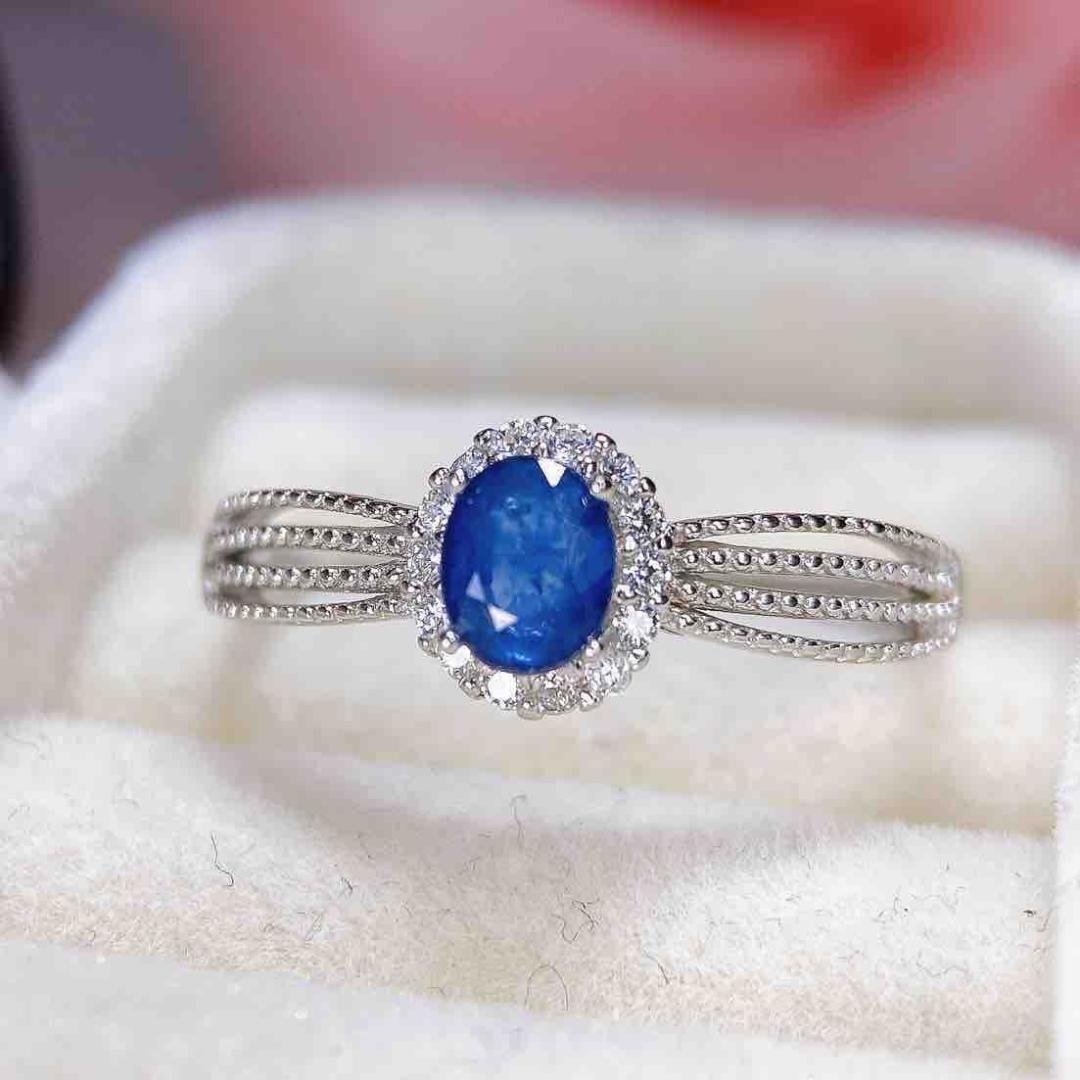 2025 Natural Blue Sapphire Women s Ring, Simple Court Style, S925 Silver Inlaid Adjustable Open Ring