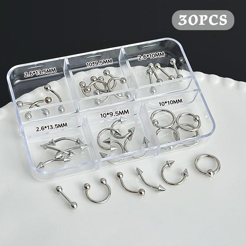 

30 шт./коробка 6 ячеек Пирсинг ногтей Панк Шарм Металлический сплав Пирсинг Черный/Белый Украшения для ногтей Декор 3D Материал для ногтей Для крутой девушки серебряный