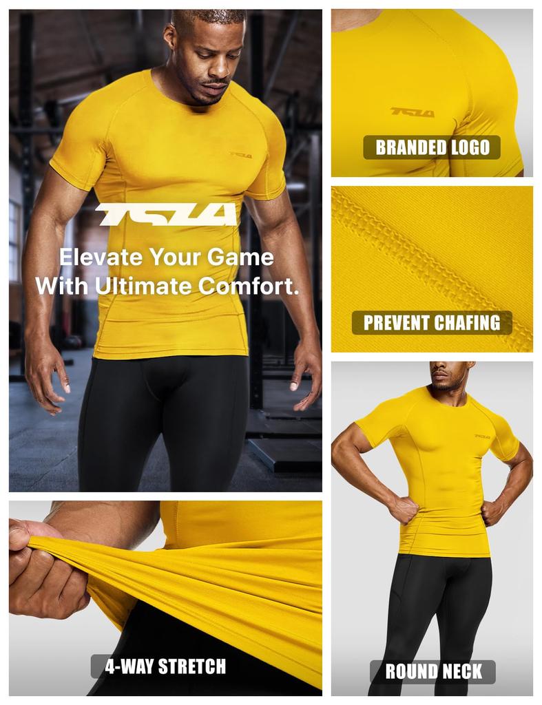 Tesla Short Sleeve Compression UV Compression Perfect for Base and Product Men's Undershirt, Protection, Sweat-Wicking, Quick-Drying, Shirt, Running,