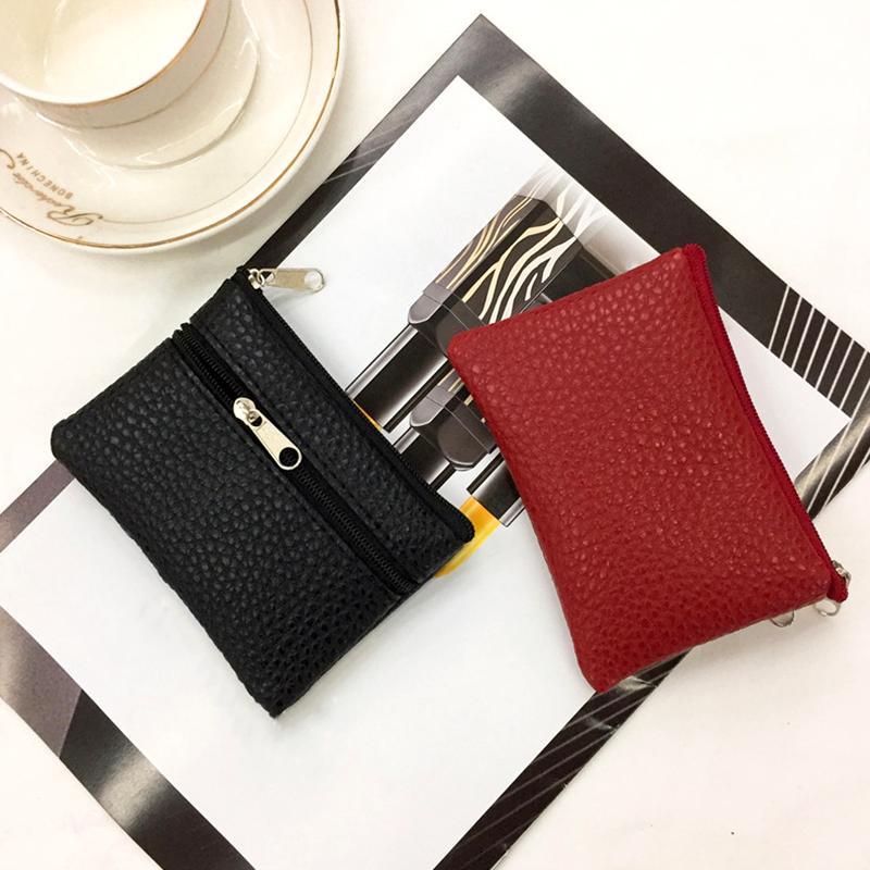 1pc Wallet Pouch Small Coin Purse New PU Leather Solid Color Storage Card Holder Korean Zipper