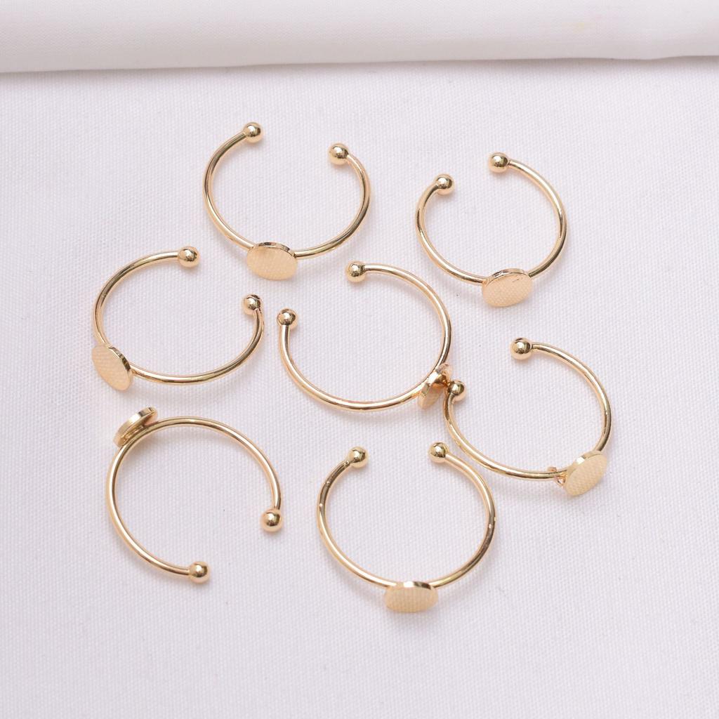 20pcs Color Retention 14K Gold Open Flat Drag Ring Sticky Pearl Ring Diy Handmade Adjustable Flat Ring Holder