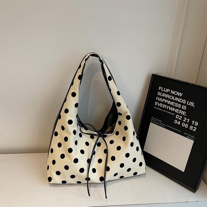 Women's Polka Dot Tote Bag Fashion Casual Large Capacity Shoulder Bags 2025 New Patchwork Underarm Pock Bow Commuter Handbags