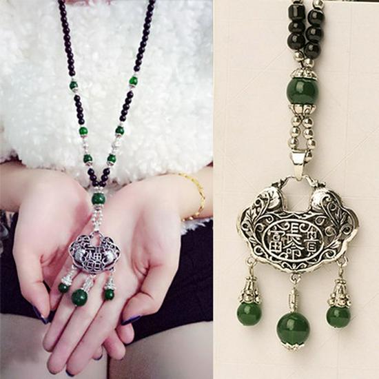 Ethnic Style Long Necklace: Retro Water Drop Pendant with Colored Shell for Fall/Winter