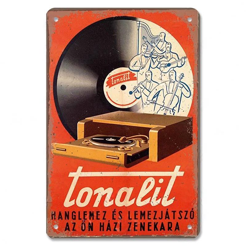 Vintage Kovové Plechové Značky Retro Hudební Plakáty Vinylová Deska Gramofon Kovová Plaketa Nástěnná Dekorace pro Kavárnu Bar Klub