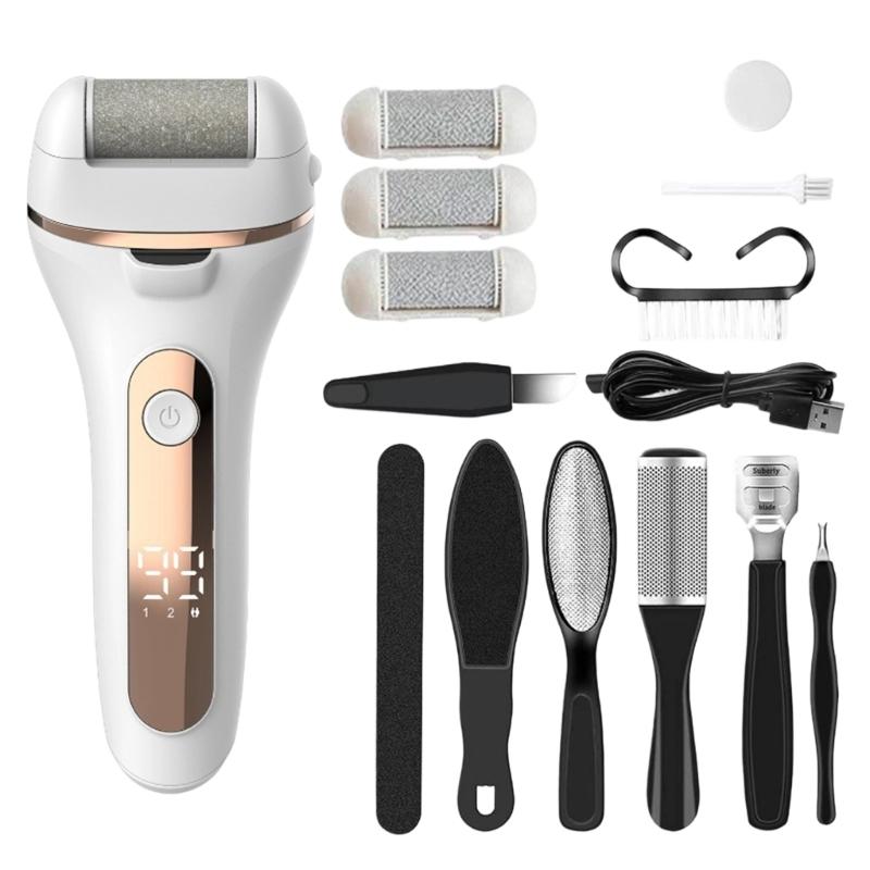 Rechargeable Foot Care Device With 3 Roller Heads And 11 Attachments Professional Pedicure Kit For Smooth And Soft Feet