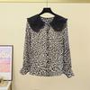 Spring Autumn New European Leopard Print Bottoming Shirt Long Sleeve Fashionable Chiffon Shirt Slim Top for Women