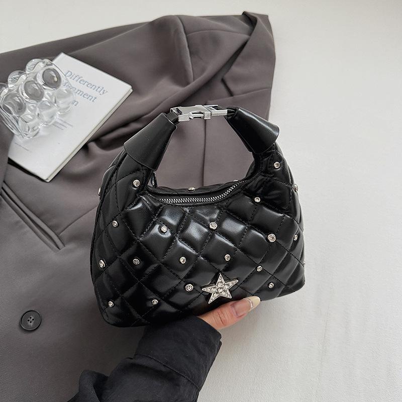 

2025 summer new fashion diamond chain bag commuter underarm bag fashion one shoulder casual foreign style messenger bag чёрный