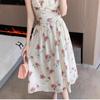 Romantic coffee break dress summer new suspender rose French waist floral seaside vacation fairy skirt tide