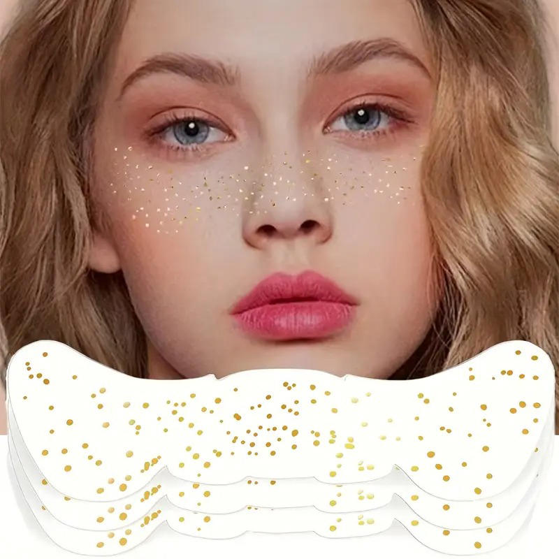 10pcs Hot Stamping Freckles Makeup Patches Metallic Golden Silver Fake Temporary Tattoo Stickers For Women Face