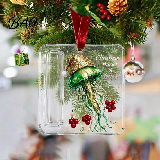 Christmas Cash Gift Ornament Acrylic Money Holder Ornament, Xmas Holiday Tree Hanging with Slot, Decoration