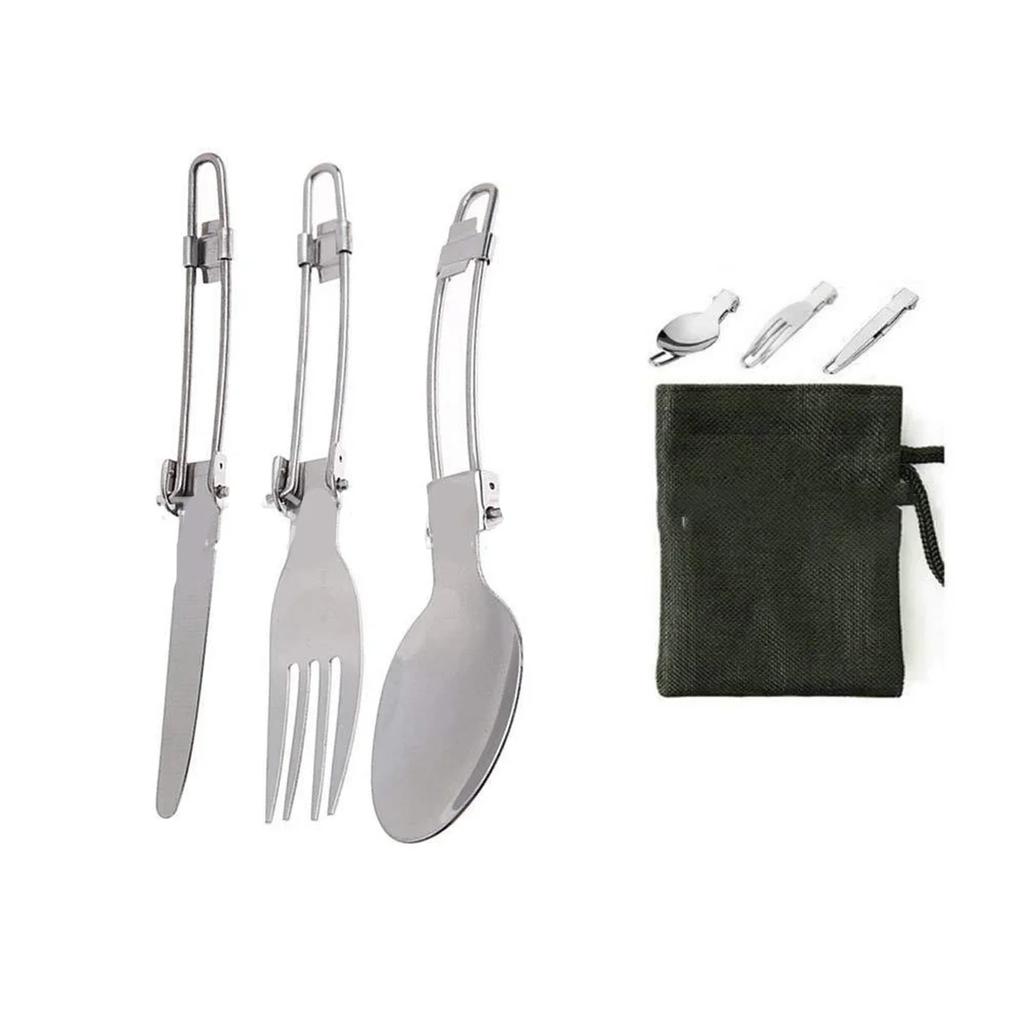 3 Teile in 1 Set Edelstahl Messer Gabel Löffel Set Faltbares Camping Tragbares Besteckset für den Außenbereich Camping Zubehör