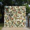 Uflower Artificial Flower Wall Roll-Up White with Green Leaves Fabric Floral Backdrop for Wedding Event Party Decoration Curtain