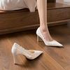 National white wedding shoes bridal shoes niche lace pointed thin heel shallow mouth French high heels temperament socialite