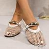 Plus Size Round Toe Fishnet Ballet Flats with Buckle - Women's Fashionable Flat Heel Shoes