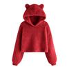 Girls' Fashion Solid Color Pullover Casual  Fleece  Ears Hooded Warm Sweater Sweatshirt